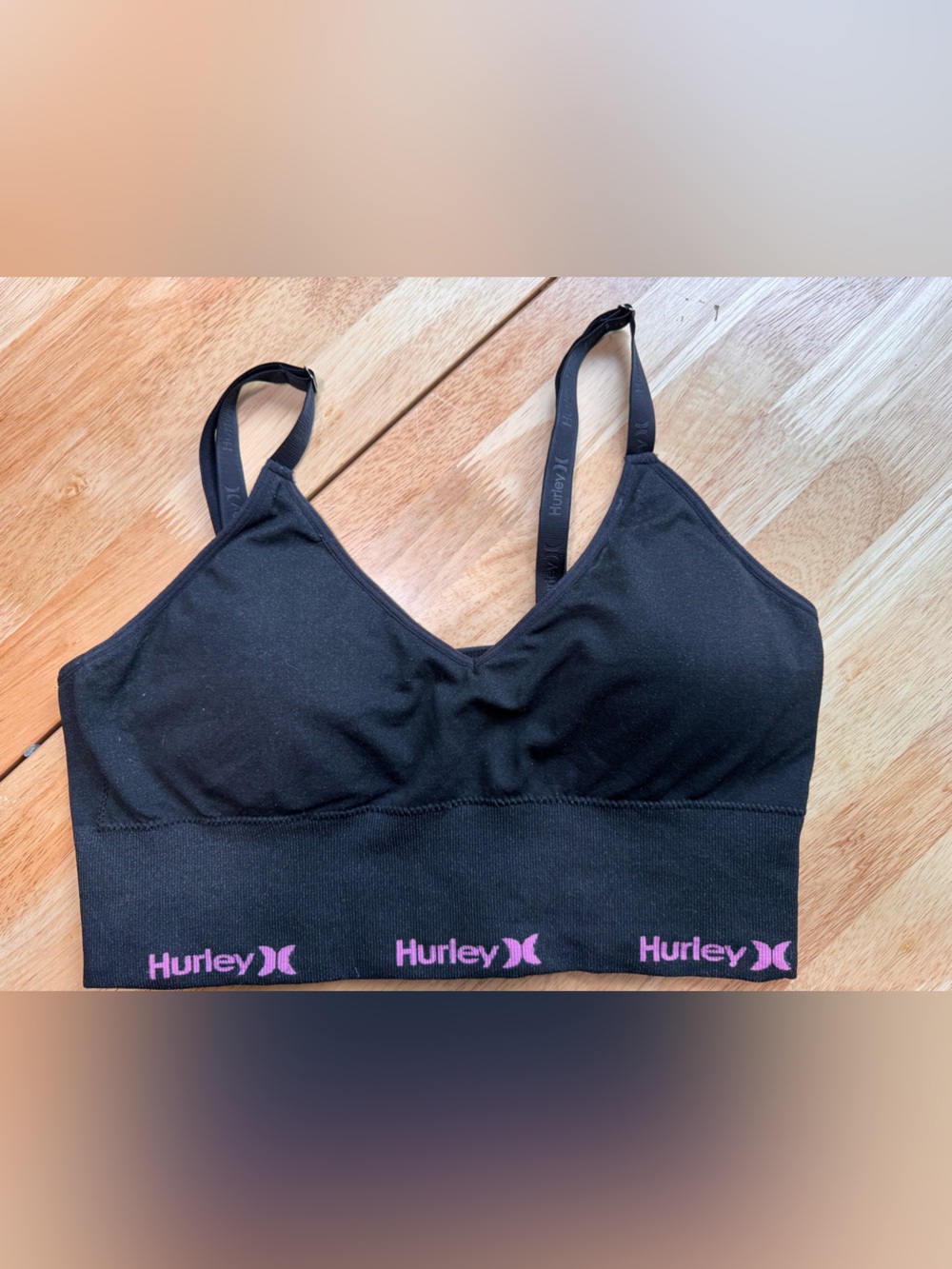 Hurley Black Sports Bralette with Pink Logo Band